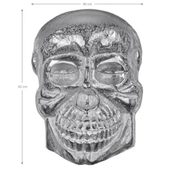 Deko Skull Totenkopf Wandskulptur Silber 42x30 cm mit Nickel Finish aus Aluminium WOMO-Design