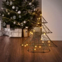 Deko Weihnachtsbaum mit 20 warmweißen LEDs Schwarz aus Metall