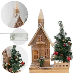Deko Weihnachtshaus schneebedeckt mit LED Beleuchtung 44 x 27 cm aus Holz