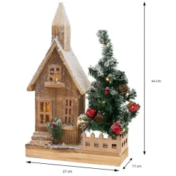 Deko Weihnachtshaus schneebedeckt mit LED Beleuchtung 44 x 27 cm aus Holz