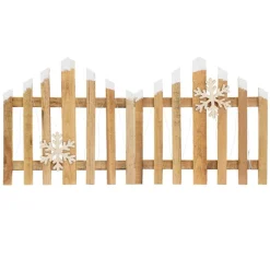 Deko Weihnachtszaun mit LED Natur 77x38 cm aus Holz Timer