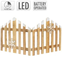 Deko Weihnachtszaun mit LED Natur 77x38 cm aus Holz Timer