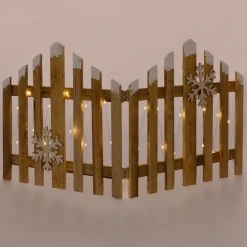 Deko Weihnachtszaun mit LED Natur 77x38 cm aus Holz Timer