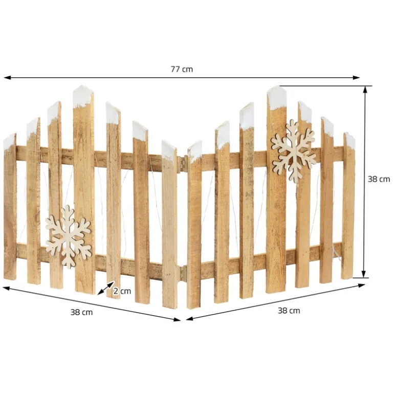 Deko Weihnachtszaun mit LED Natur 77x38 cm aus Holz Timer