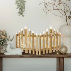 Deko Weihnachtszaun mit LED Natur 77x38 cm aus Holz Timer