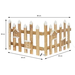 Deko Weihnachtszaun mit LED natur 98x39 cm aus Holz inkl. Vogelhäuschen