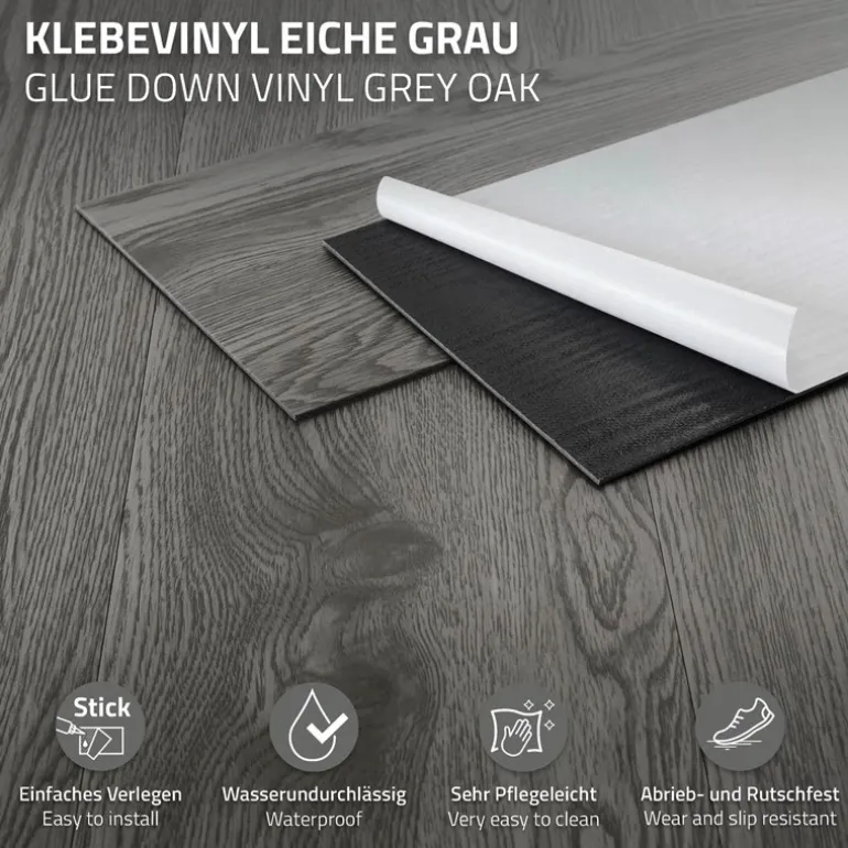 Deluxe PVC Klebevinylboden für 2,3 m² Eiche Grau 2 mm dick ML-Design