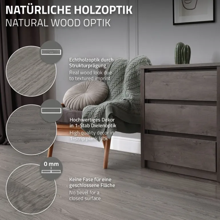 Deluxe PVC Klebevinylboden für 2,3 m² Eiche Grau 2 mm dick ML-Design
