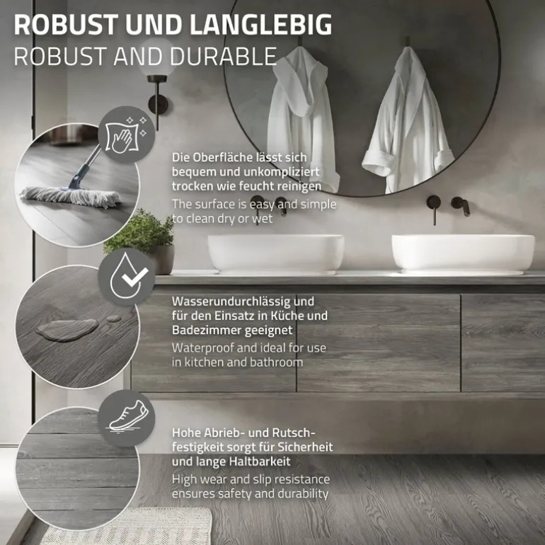 Deluxe PVC Klebevinylboden für 2,3 m² Eiche Grau 2 mm dick ML-Design