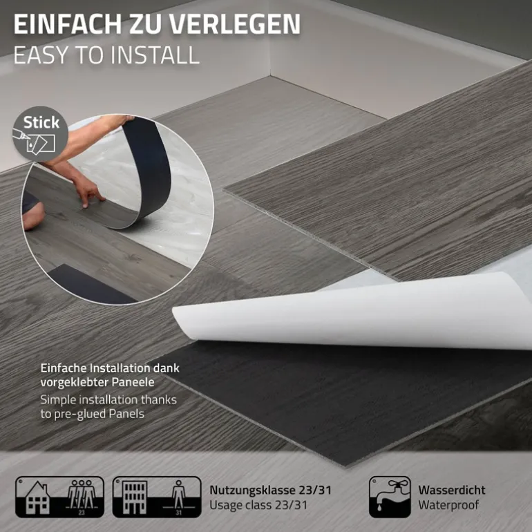 Deluxe PVC Klebevinylboden für 2,3 m² Eiche Grau 2 mm dick ML-Design