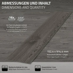 Deluxe PVC Klebevinylboden für 2,3 m² Eiche Grau 2 mm dick ML-Design