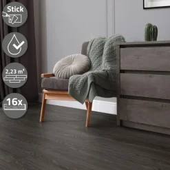 Deluxe PVC Klebevinylboden für 2,23 m² Eiche Dunkelgrau 2 mm dick ML-Design