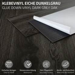 Deluxe PVC Klebevinylboden für 2,23 m² Eiche Dunkelgrau 2 mm dick ML-Design