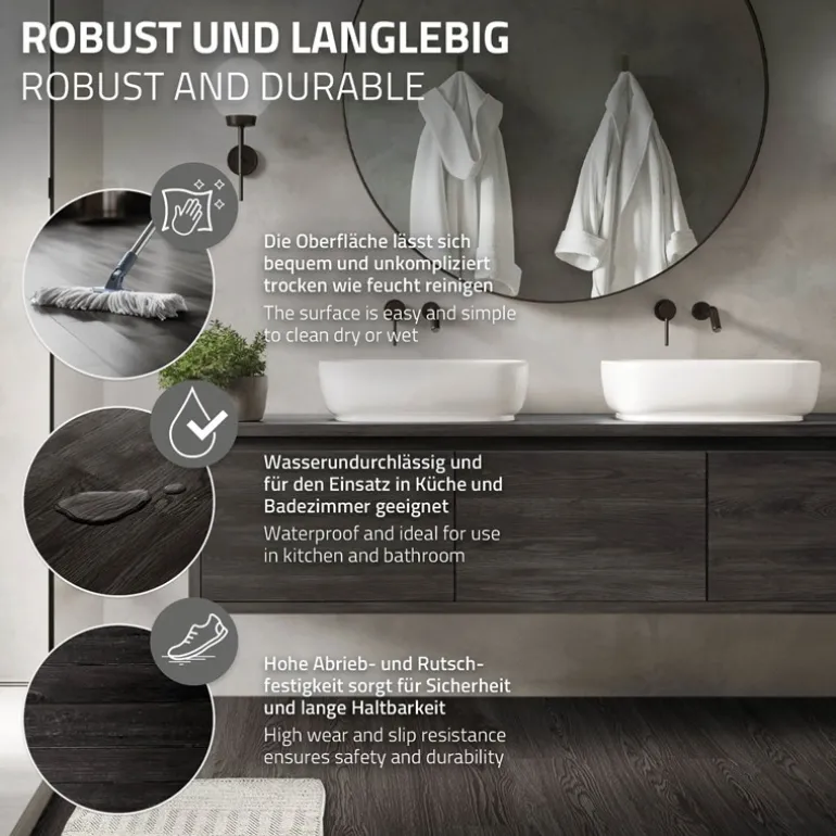 Deluxe PVC Klebevinylboden für 2,23 m² Eiche Dunkelgrau 2 mm dick ML-Design