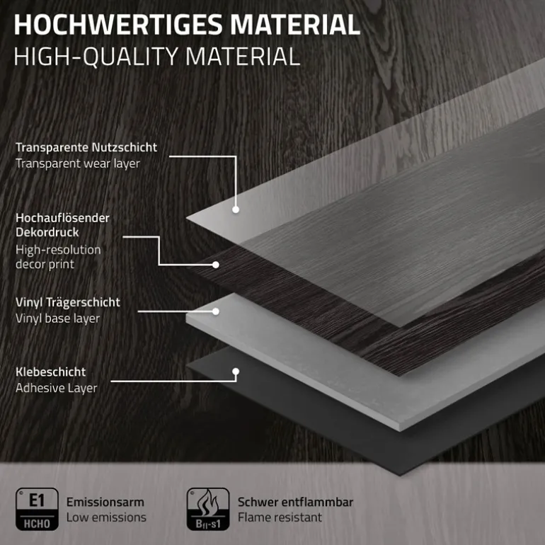 Deluxe PVC Klebevinylboden für 2,23 m² Eiche Dunkelgrau 2 mm dick ML-Design