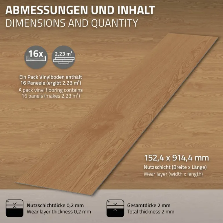 Deluxe PVC Klebevinylboden für 2,23 m² Eiche Sundance 2 mm dick ML-Design