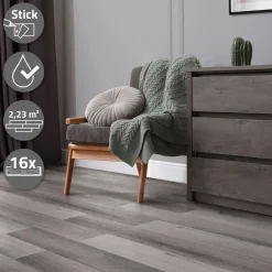 Deluxe PVC Klebevinylboden für 2,23 m² Kiefer Grau 2 mm dick ML-Design