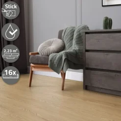Deluxe PVC Klebevinylboden für 2,23 m² Natur Eiche 2 mm dick ML-Design