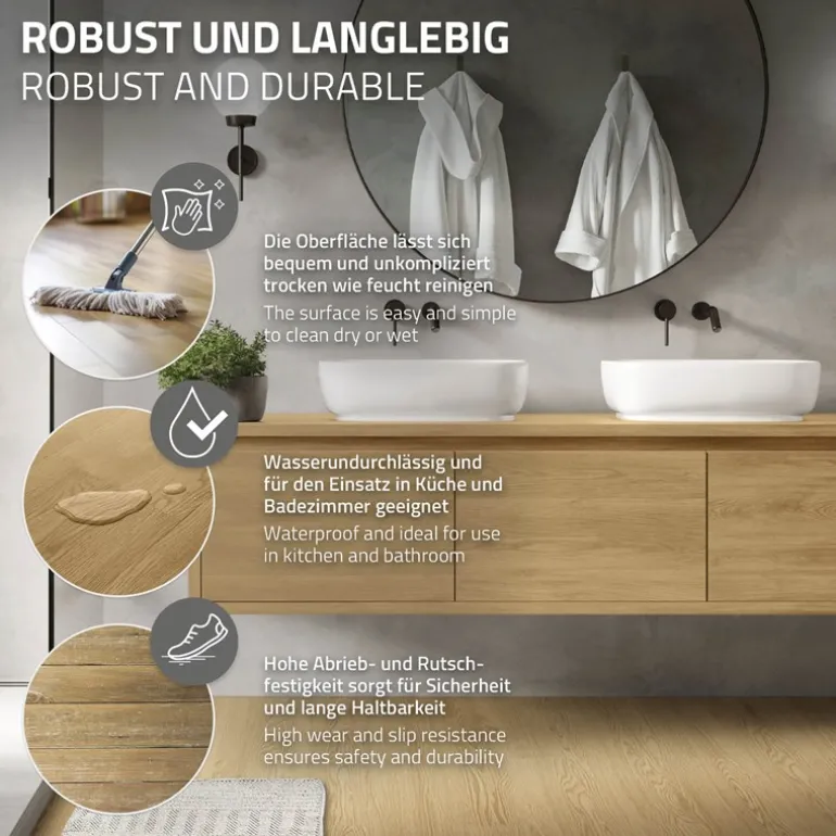 Deluxe PVC Klebevinylboden für 2,23 m² Natur Eiche 2 mm dick ML-Design