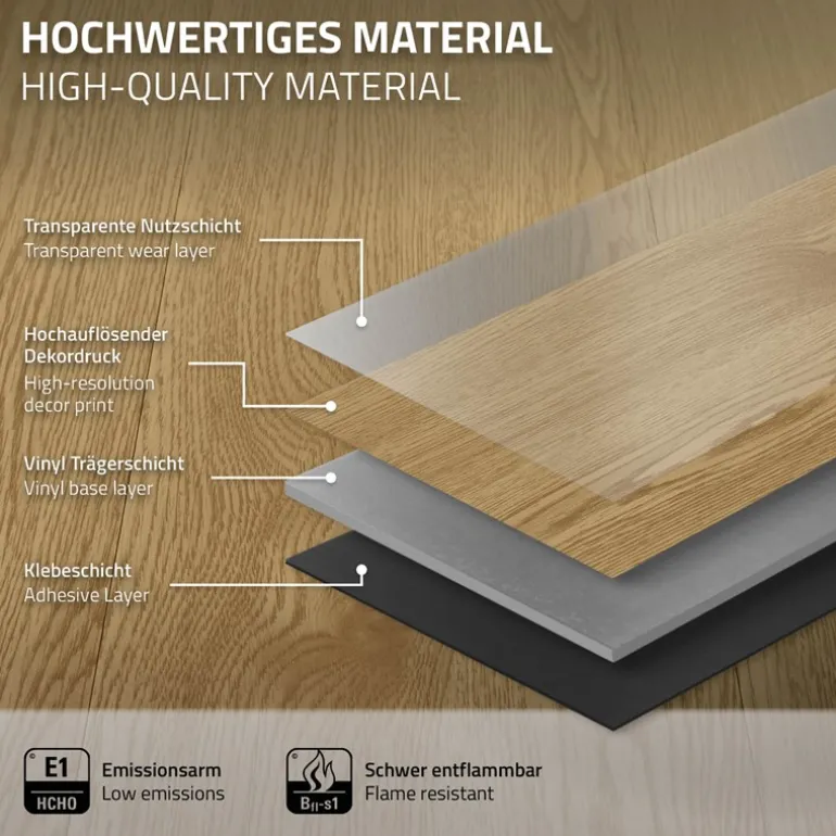 Deluxe PVC Klebevinylboden für 2,23 m² Natur Eiche 2 mm dick ML-Design
