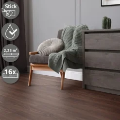 Deluxe PVC Klebevinylboden für 2,23 m² Rot-Braun Nuss 2 mm dick ML-Design