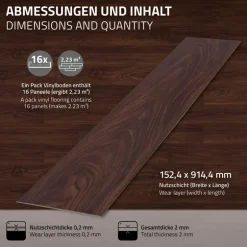 Deluxe PVC Klebevinylboden für 2,23 m² Rot-Braun Nuss 2 mm dick ML-Design