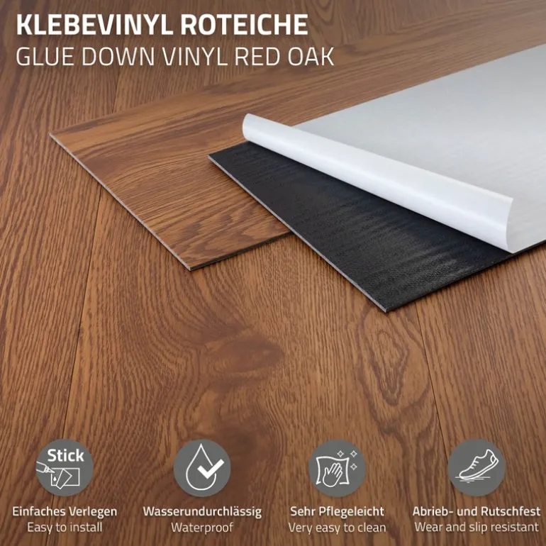 Deluxe PVC Klebevinylboden für 2,23 m² Roteiche Braun 2 mm dick ML-Design