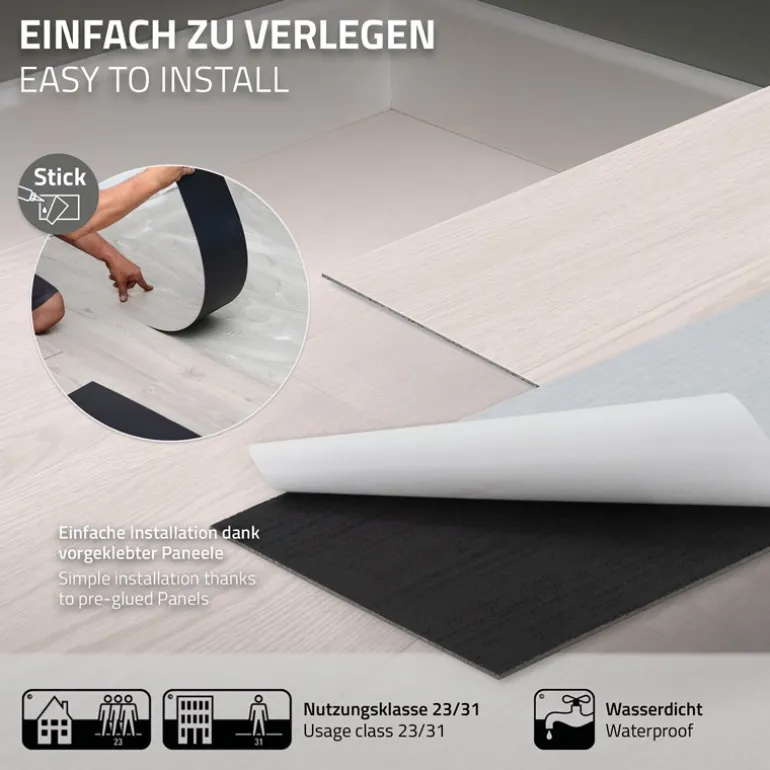 Deluxe PVC Klebevinylboden für 2,23 m² Weiß Eiche 2 mm dick ML-Design