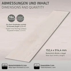 Deluxe PVC Klebevinylboden für 2,23 m² Weiß Eiche 2 mm dick ML-Design