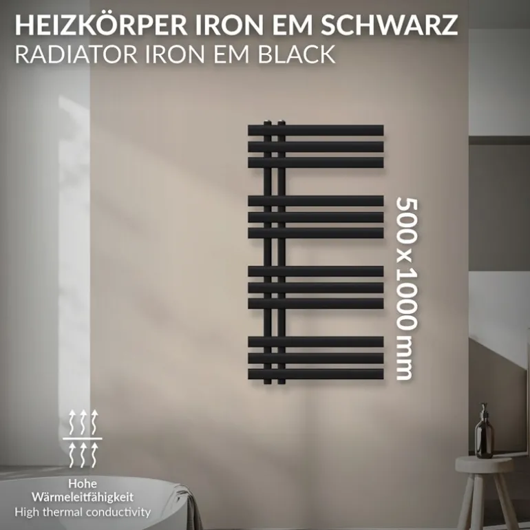 Design Badheizkörper Iron EM 500x1000 mm Schwarz matt Luxe Bath