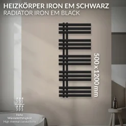 Design Badheizkörper Iron EM 500x1200 mm Schwarz matt Luxe Bath