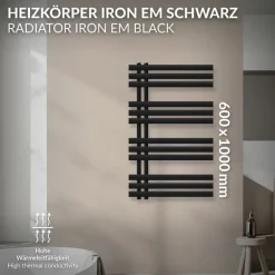 Design Badheizkörper Iron EM 600x1000 mm Schwarz matt Luxe Bath