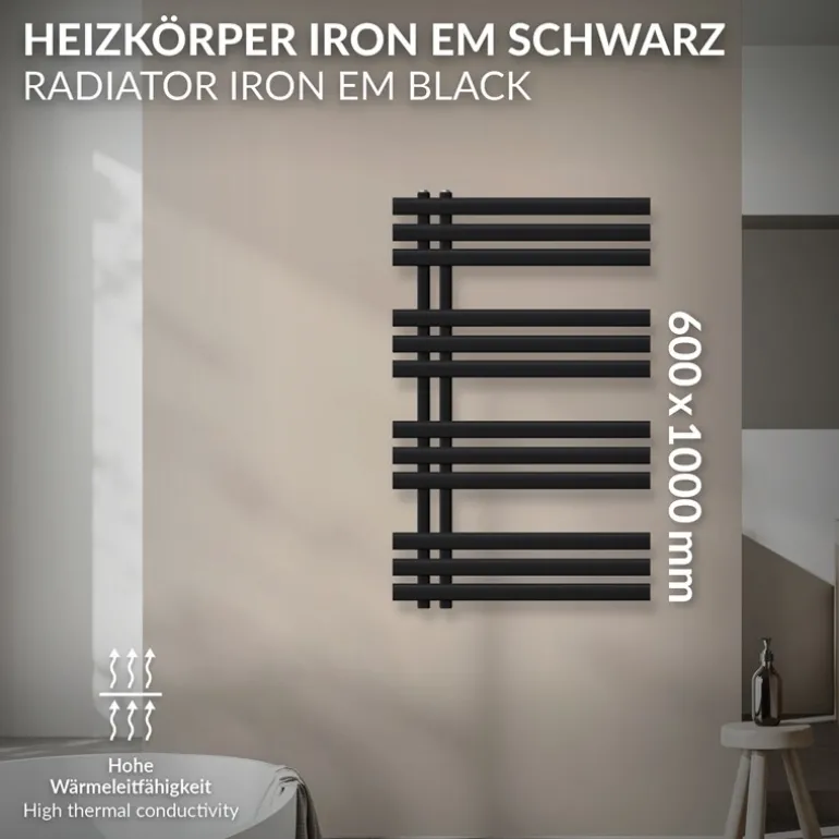 Design Badheizkörper Iron EM 600x1000 mm Schwarz matt Luxe Bath