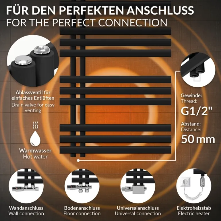 Design Badheizkörper Iron EM 600x1000 mm Schwarz matt Luxe Bath