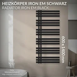 Design Badheizkörper Iron EM 600x1400 mm Schwarz matt Luxe Bath