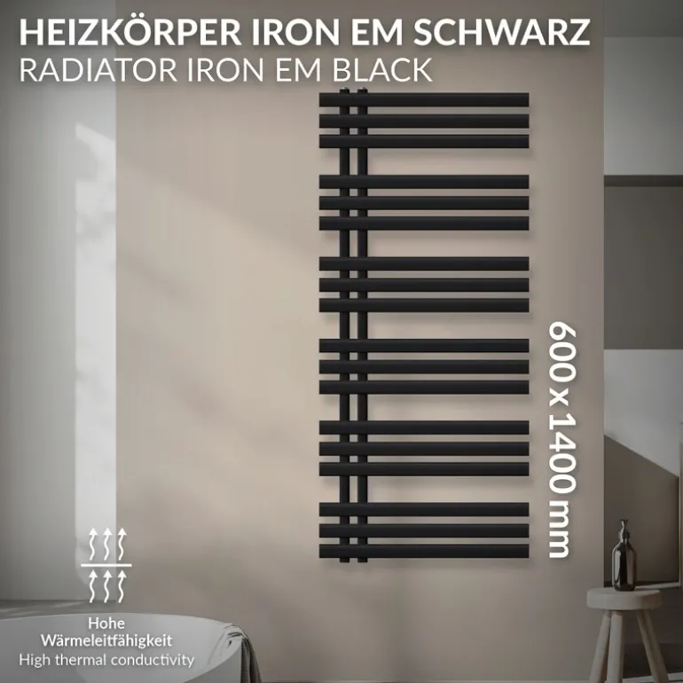 Design Badheizkörper Iron EM 600x1400 mm Schwarz matt Luxe Bath