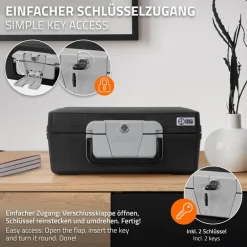 Dokumentenbox DIN A4 39x33x16 cm 7L Feuerfeste wasserdichte Dokumentenkassette
