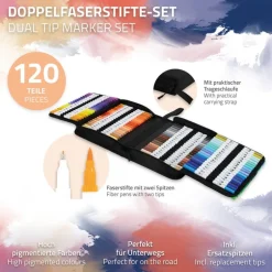 Doppelfaserstifte Set mit 120 Farben mit 2 Spitzen in klappbarem Mäppchen