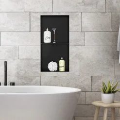 Duschnische 2 Ebenen 30x60 cm Schwarz aus Edelstahl Unterputz Rahmen Wandnische Duschablage LuxeBath