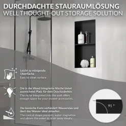 Duschnische 2 Ebenen 30x60 cm Schwarz aus Edelstahl Unterputz Rahmen Wandnische Duschablage LuxeBath