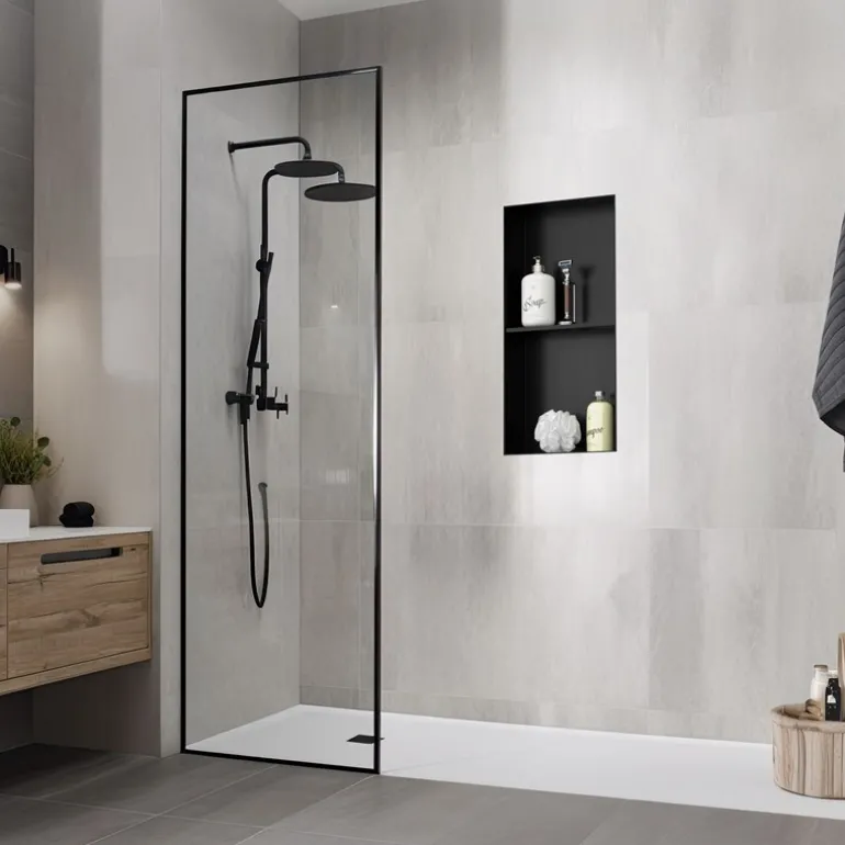 Duschnische 2 Ebenen 30x60 cm Schwarz aus Edelstahl Unterputz Rahmen Wandnische Duschablage LuxeBath