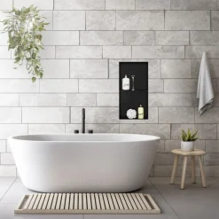 Duschnische 2 Ebenen 30x60 cm Schwarz aus Edelstahl Unterputz Rahmen Wandnische Duschablage LuxeBath