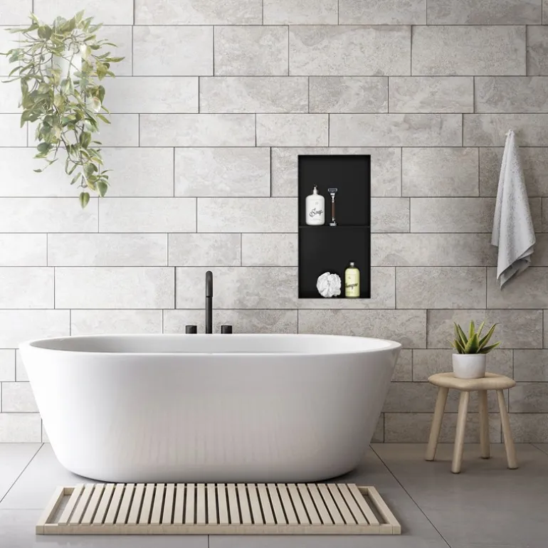 Duschnische 2 Ebenen 30x60 cm Schwarz aus Edelstahl Unterputz Rahmen Wandnische Duschablage LuxeBath