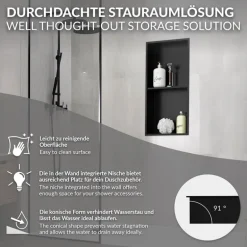Duschnische 2 Ebenen 30x60 cm Schwarz aus Edelstahl Wandnische Duschablage LuxeBath