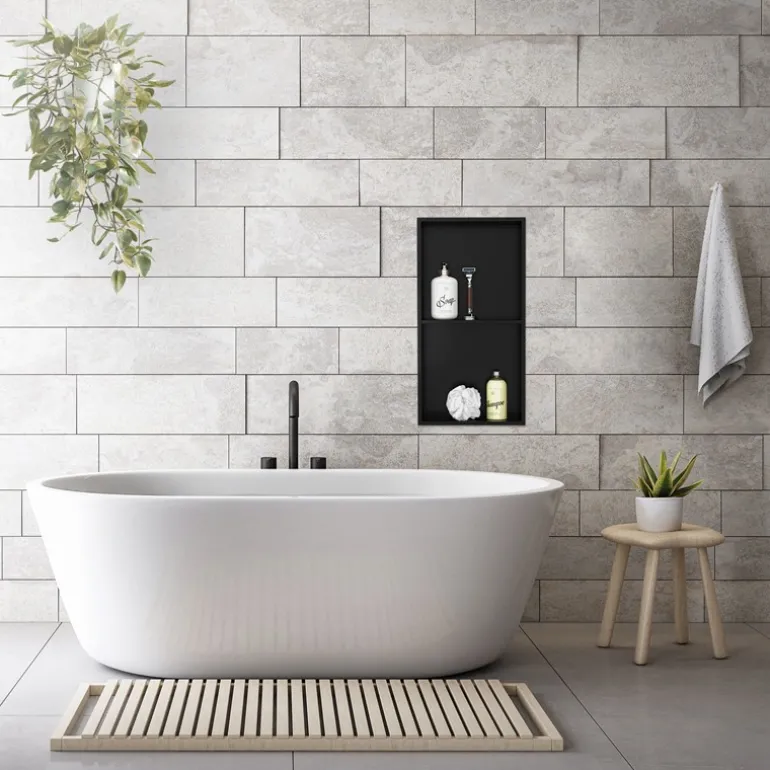 Duschnische 2 Ebenen 30x60 cm Schwarz aus Edelstahl Wandnische Duschablage LuxeBath