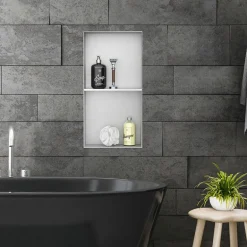 Duschnische 2 Ebenen 30x60 cm Silber aus Edelstahl Unterputz Rahmen Wandnische Duschablage LuxeBath