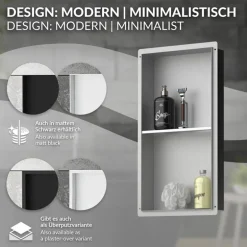 Duschnische 2 Ebenen 30x60 cm Silber aus Edelstahl Unterputz Rahmen Wandnische Duschablage LuxeBath