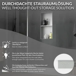 Duschnische 2 Ebenen 30x60 cm Silber aus Edelstahl Unterputz Rahmen Wandnische Duschablage LuxeBath