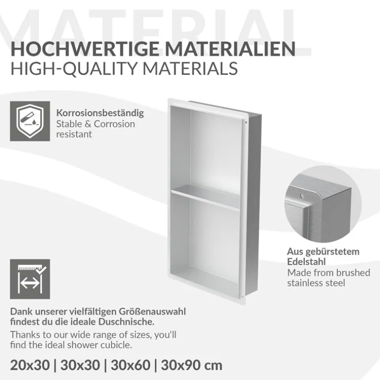 Duschnische 2 Ebenen 30x60 cm Silber aus Edelstahl Unterputz Rahmen Wandnische Duschablage LuxeBath