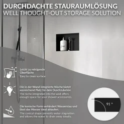 Duschnische 30x20 cm Schwarz aus Edelstahl Unterputz Rahmen Wandnische Duschablage LuxeBath